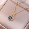 Collar para Mujer Transfronterizo Planeta Sueño Retro Francés Europeo y Americano Collar Zircón Micropavé Estrella y Luna Cielo Estrellado Azul Cadena Clavícula