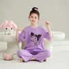 Pijama infantil para meninas, verão, manga curta, calça cropped, fino, cartoon, fofo, menina, para ar condicionado, conjunto de casa