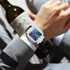 Reloj de pulsera de acero para hombre de moda, de alta calidad, cuadrado, de cuarzo, con correa de eslabones, calendario, impermeable, luminoso, para hombre
