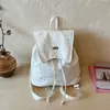 Mochila com Cordão de Bolinhas e Laço para Mulheres, Estilo College, Bolsa para Faculdade e Trabalho, Mochila Casual de Viagem de Nicho
