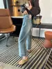 """Corrección de Forma de Pierna" Impresionantes Jeans de Encaje para Mujer, Pantalones Cropped Rectos de Pierna Ancha Forrados de Felpa Otoño/Invierno G111001"""
