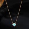 Colar de Prata de Lei 925 Flor de Trevo da Sorte para Mulheres, Luxo Acessível e Versátil Corrente para Clavícula Turquesa com Acessórios de Flor de Diamante para Empilhamento