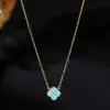 Colar de Trevo com Turquesa Banhado a Ouro K em Prata S925 para Mulheres Nicho Francês 2025 Corrente de Clavícula de Alto Padrão