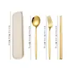 Acero Inoxidable Portátil Vajilla Cuchara Tenedor Palillos traje Portugal Juego de Tres Piezas Exterior Estudiante Cuchara Tenedor Caja de Regalo