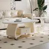 Mesa Lateral Móvil Simple de Gama Alta Lujo Ligero Moderna Ovalada de Piedra Sinterizada Sala de Estar Uso Doméstico Sensación de Gama Alta Apartamento Pequeño Mesa de Café