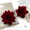 Flor Simulada Tela de Terciopelo Cabeza de Rosa con Centro de Piedra Preciosa DIY Pasador Flor Material Accesorios Decoración Floral para el Hogar