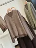 Colete Tricot Vintage Mesclado Solto Gola V para Mulheres Camiseta de Manga Longa Camada Conjunto de Duas Peças Outono Novo Moda Estilo Coreano