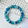 Pulseira Bodhi Flor Flutuante Azul Pavão Círculo Único Sementes de Bodhi de Corte Reto Enrolada no Dedo Contas Macias Pulseira de Contas Budistas