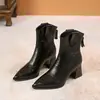 Botines de Tacón Grueso con Punta Francesa de Nicho para Mujer 2026 Otoño Estilo Coreano Botas Marrones Adelgazantes Versátiles Botas Martin de Tacón Alto
