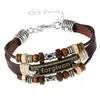 Estilo Europeo y Americano Retro Aleación Letra Inglesa Pulsera de Cuero Joyería para Estudiantes Unisex Pulsera de Cuero Genuino Perdonado