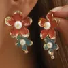 E14084 Pendientes de Moda Transfronteriza Pasarela Flor de Esmalte Diseño de Nicho Exquisitos Estilo Ins para Mujer