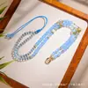 Nuevo Collar Estilo Chino Calcedonia Azul Cordón Thangka Mantra del Corazón del Buda de la Medicina Hebilla de Liberación Rápida Cadena para Suéter Lujo Ligero Moda Versátil Cadena de Perlas