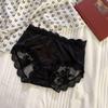 Ropa interior de encaje de satén de puro deseo estilo francés para mujer, bordado de flores caladas, sexy, transparente, entrepierna de seda de morera, talle medio, tipo vaina, talla grande