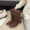 Botas vaqueras occidentales para mujer 2026 Nuevo Otoño con Tacón Oculto, Punta Cuadrada Retro, Estilo Melard, Botas Arrugadas, Botas de Caballero Hot Girl