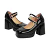 Tamanhos 34-43, Sapatos de Moda Femininos para Todas as Estações, Cor Sólida Couro Envernizado Bico Quadrado Fivela Salto Quadrado Impermeável Plataforma Salto Super Alto