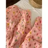 Pijama Doce e Colorido com Rosto Sorridente de Manga Longa para Meninas, Novo Estilo Primavera e Outono 2025, Conjunto Fofo e Confortável de Calça Longa para Casa