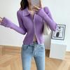 Double Zip Malha Cardigan Casaco Mulheres Início do Outono Short Slim-fit Emagrecimento Lapela Pit Manga Longa bm Top