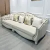Sofá de Lujo Ligero Estilo Francés Juego para Sala de Estar Cuero Genuino Madera Maciza Estilo Americano 123 Sofá de Gran Tamaño Estilo Europeo de Alta Gama para Villa