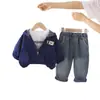 Elegante conjunto de otoño para niños, moderno conjunto de tres piezas para primavera y otoño con bolsillos con cremallera, ropa para bebés y niños