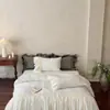 Conjunto de Quatro Peças de Algodão Lavado Coração Girly Francês Saia de Cama de Renda de Peixe Romântica Capa de Colcha Macia Roupa de Cama