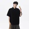 Camiseta de Manga Corta con Estilo Retro Americano, Falsa de Dos Piezas Cosida, para Hombre, Cuello Campana de Verano, Holgada, Casual, Versátil, Cleanfit, Media Manga