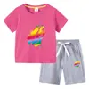 Nova camiseta infantil de verão 2023 comércio exterior vestuário infantil ins estilo coreano algodão calça de manga curta infantil conjunto de duas peças