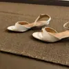 Sandalias Chuyuji de tacón bajo estilo francés para mujer, nuevo modelo de verano, sandalias de una tira, tacón gatito, tacón fino, verde