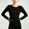 Top de yoga para mujer con cuello redondo, cordón y mangas largas. Alta elasticidad, transpirable y adelgazante, perfecto para correr, fitness y como capa base para entrenamientos.