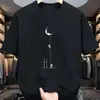 Camiseta Casual Masculina de Algodão Puro para o Verão, Corte Solto, Tamanho Grande, Estampa de Padrão de Pouso na Lua, Gola Redonda, Manga Curta