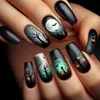 Unhas Usáveis de Halloween Comprimento Médio Quadradas Gradiente Preto Padrão de Galho Morcego Unha Postiça Removível Manicure