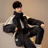 Pijama de coralina de invierno para hombre, tres capas de algodón acolchado con forro polar de franela, traje cálido para el hogar de otoño e invierno