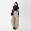 Pantalones Anchos de Pierna Recta, Estilo Americano, Sencillos, con Doble Pliegue, Caída Suelta, Forma de Cimitarra (Excluyendo accesorios) Lana Gris Caqui Negra