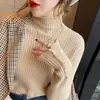 Suéter Grossinho Gola Alta Vermelho Feminino Novo Outono e Inverno Quente Alta Qualidade Estilo Estrangeiro Camisa Base Interna Top de Tricô