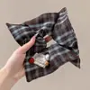 Scrunchie lenço quadrado estilo pastoral francês para meninas e crianças, elástico de cabelo doce com laço para coques, acessório de cabelo