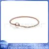 Pandora 925 Cobre Blanco Chapado en Oro Rosa Cadena Hueso de Serpiente Abanico Pulsera Corazón Moda DIY Básica Mano
