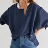 Roupas femininas europeias e americanas outono e inverno 2023 Novo moletom feminino oversized com gola redonda e fenda lateral manga longa suéter feminino