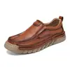 Sapatos Masculinos de Perna Costurados à Mão Transfronteiriços Tamanho Grande Sapatos Casuais de Couro para Exterior Masculinos Slip-on Baixo Planos Sapatos de Dirigir