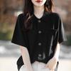 Diseño suelto cuello POLO cárdigan de manga corta top refinado lana similar camisa de manga corta para mujer verano nuevo temperamento de solapa
