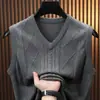 Suéter de Punto Casual con Cuello en V para Hombre Otoño e Invierno Moda Sencilla Color Sólido Jersey Chaleco sin Mangas