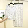 Pijama de Desenho Animado Sorridente de Alta Qualidade para Mulheres Outono Inverno Manga Longa Estilo Coreano Menina Estudante Tamanho Grande para 200 Jin Conjunto de Tamanho Grande 2025