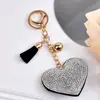 Novo Estilo Chanel Coração de Pêssego Strass Couro Chaveiro Pingente de Franja Coreia do Sul Flanela Diamante Chaveiro