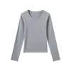 Camiseta larga de manga larga para mujer estilo japonés, simple y pulcra, con cuello en U pequeño, top de base moderno y versátil, suave, elástico, agradable para la piel y cómodo
