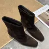 Estação Europeia 2026 Botas Curtas Quadradas Estilo Coreano Femininas Outono Emagrecedoras Botas de Cano Curto Botas da Moda Marrom Primavera Outono Botas Femininas