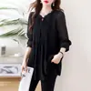 Ropa Nueva de Tallas Grandes para Mujer Primavera y Otoño 2026, Top Adelgazante que Cubre el Vientre para Mujeres de Tallas Grandes, Elegante Top de Gasa de Manga Larga que Reduce la Edad