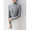 Suéter de punto gris de cuello medio para mujer, nueva colección de otoño 2025, con diseño de pedrería, top básico para otoño e invierno