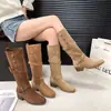 Botas Altas de Cuero Suave Arrugado Otoño/Invierno Nuevo Retro 2026 Versátiles con Hebilla Botas Largas Estilo Redondeado Adelgazante Wasteland