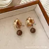 Nuevos Pendientes de Flor con Gradiente Maillard Retro para Mujer, Moda Versátil de Lujo Ligero de Nicho, Pendientes Elegantes de Gama Alta