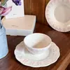 Cerámica de Color Crema Estilo Curativo Flor de Cerezo Vajilla de Cerámica Plato de Cerámica Repujado para Uso Doméstico, Plato Individual para Desayuno Postre, Plato para Aperitivos