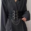 Estilo punk europeu e americano, fivela de agulha de três fileiras, cinto feminino, camisa social combinando, elástico, cintura larga, cinto de vedação