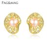 Pag&Mag Aretes Huecos de Perlas Plata Esterlina S925 Perla de Agua Dulce Incrustada con Zircón 3A Aretes Estilo Coreano al Por Mayor